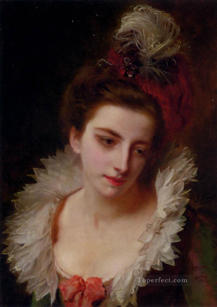 羽根帽子をかぶった貴婦人の肖像 ギュスターヴ・ジャン・ジャケ夫人油絵